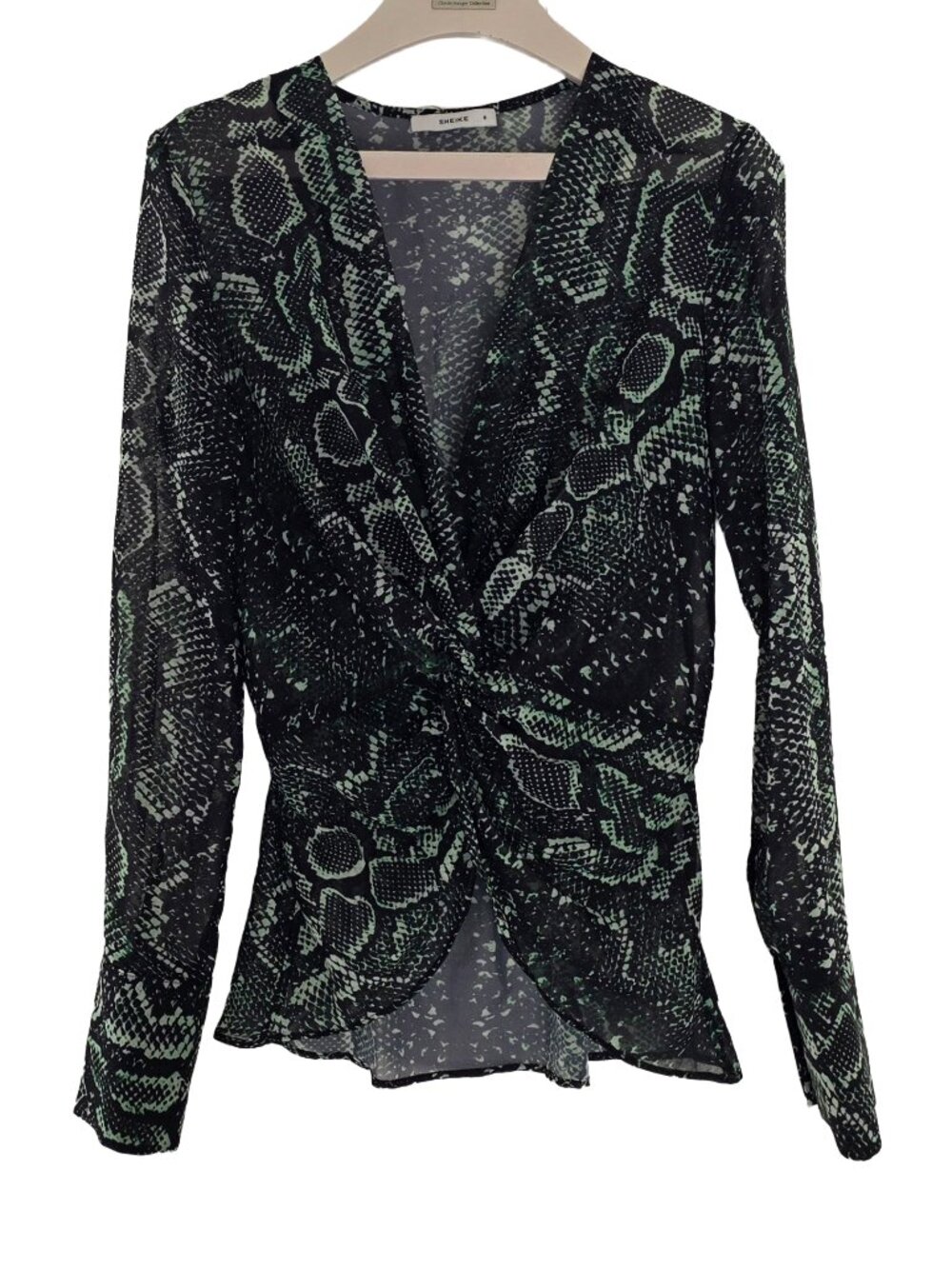 SHEIKE Long Sleeve Sheer Blouse Chiffon Black Snake Print US2